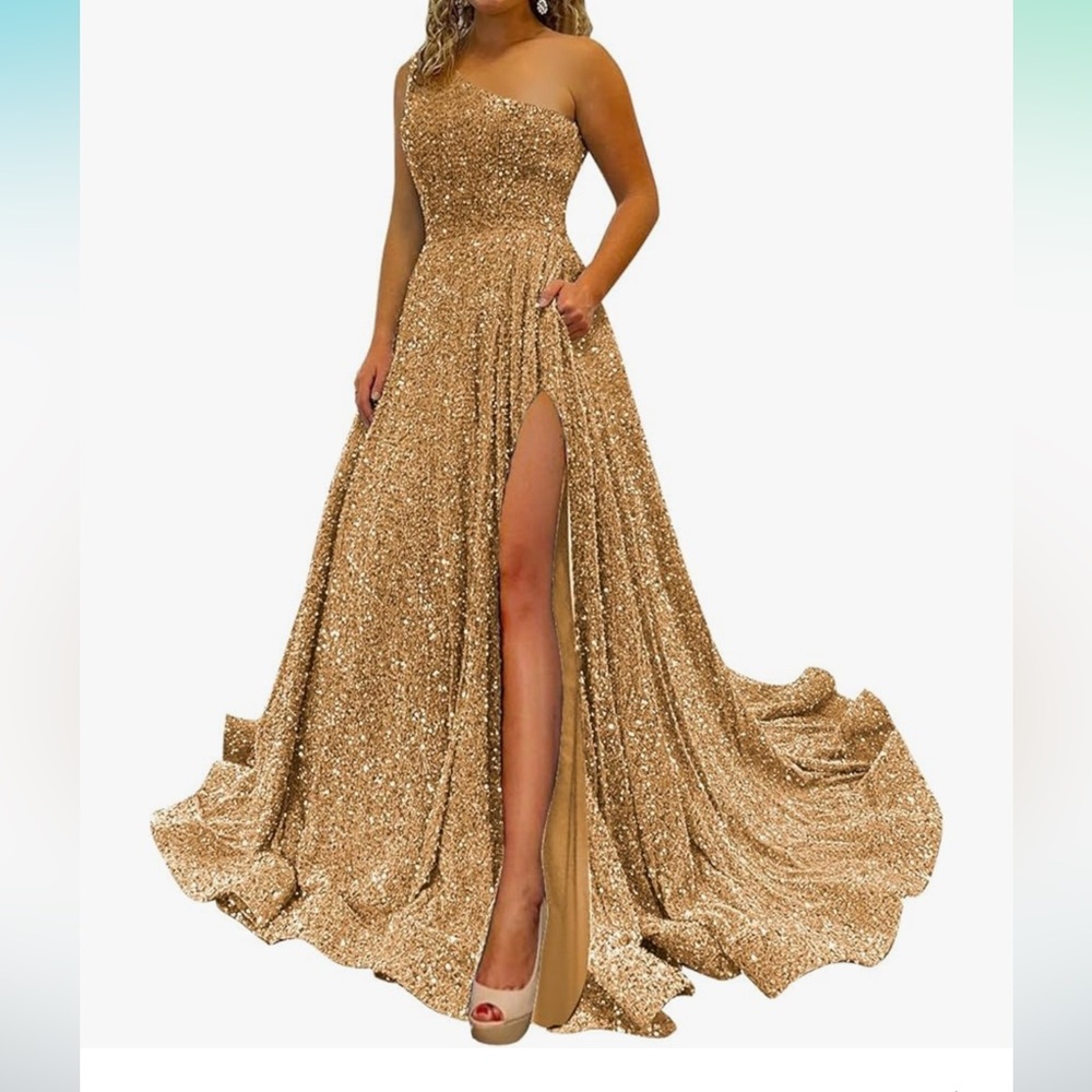 Gold One Shoulder Dress
